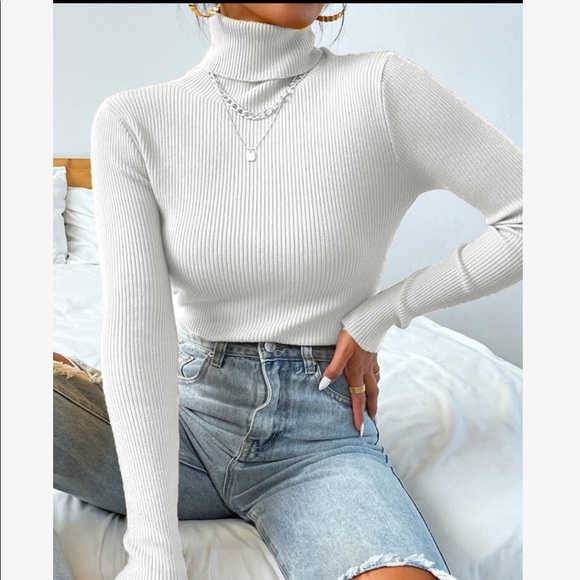 Casual Basic Knit High Neck Turtleneck Top Blouse - Picture 4 of 16